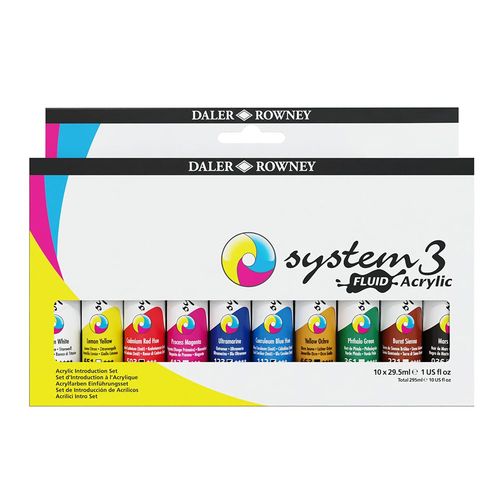 Image of Daler Rowney System 3 Fluid Acrylic Paint 10 x 29ml Set
