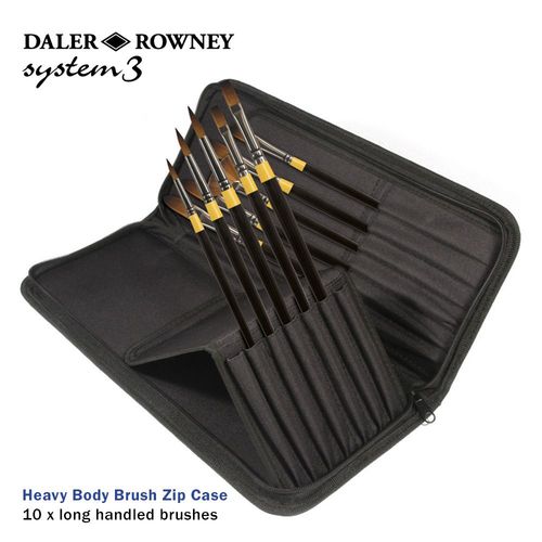 Image of Daler Rowney System 3 Heavy Body Long Handle Brush Zip Case