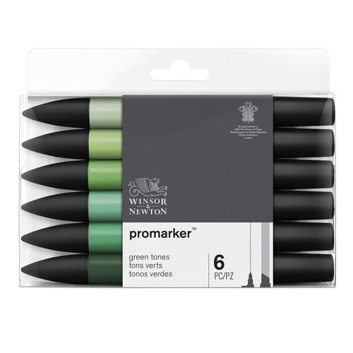 Image of Winsor & Newton Promarker Pack of 6 Green Tones