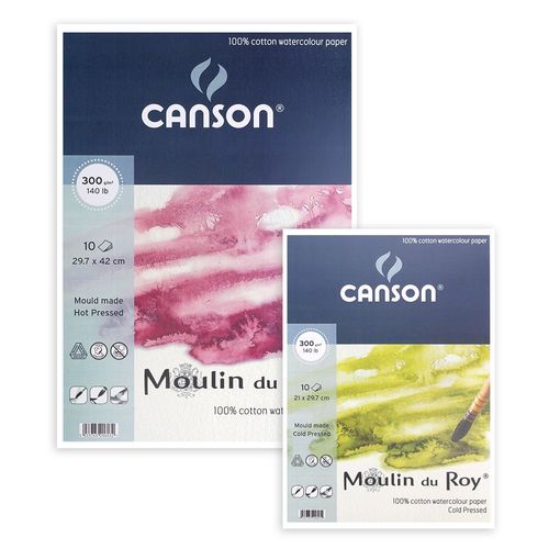 Stock Bureau - CANSON Pochette 6 F Papier Aquarelle 100% Coton Moulin du  Roy 300g A3 Grain Fin Blanc
