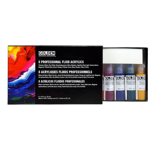 ruri\'s golden acrylics fluid interference acrylics set 8 colors  interference paint blue, gold, green, red