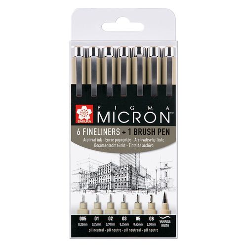Image of Sakura Pigma Micron Pen Set of 6 plus FREE Brush Pen