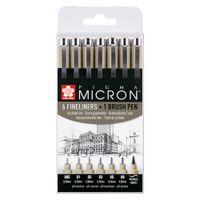 Sakura Pigma Micron Pen Set of 6 plus FREE Brush Pen