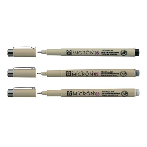 3 Count Size 08 0.50mm Black and Grey Pigma Micron Pens