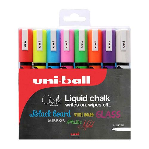 Image of Uni Chalk Marker Pens Set of 8 Assorted Colours